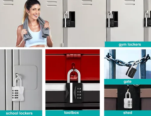 Miniatura 5 de ZHEGE - Candado para gimnasio, candado de combinación resistente a la intemperie para exteriores [2023 Actualizado] Candado de combinación de 4
