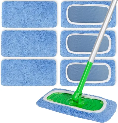 Miniatura 9 de 6 almohadillas de microfibra reutilizables compatibles con Swiffer Sweeper, paños de barrido en seco y paños húmedos, almohadillas lavables