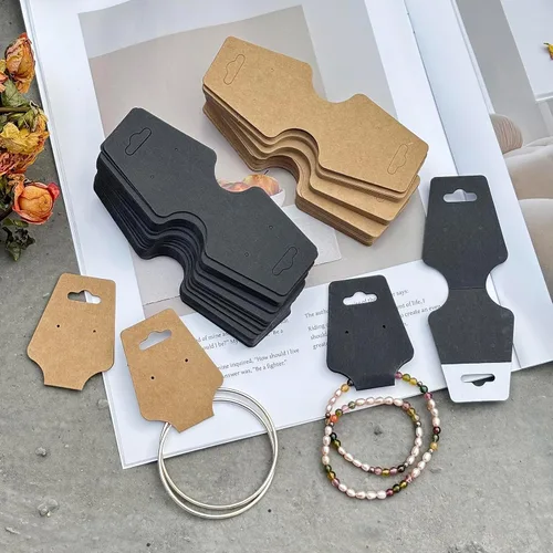Miniatura 5 de 200 tarjetas de exhibición de pulsera, tarjetas para collares, tarjetas autoadhesivas de embalaje de joyería, tarjeta de venta para pequeñas Negro