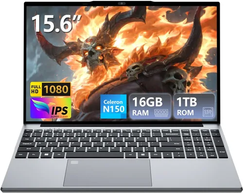 Miniatura 8 de Portátil para juegos, Twin Lake N150 (hasta 3.6 GHz), tapa superior de 15.6 pulgadas con 16 GB DDR4 512 GB SSD, huella digital KB retroiluminada