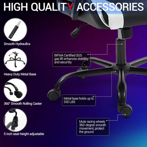 Miniatura 8 de Silla de videojuegos de piel sintética para masaje, silla de videojuegos para PC con soporte lumbar para hombres y mujeres, oficina en casa, altura