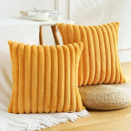 Miniatura 30 de Soleebee Juego de 2 fundas de cojín, terciopelo suave, acogedoras, pelo sintético de conejo, sofá, cama, silla, decorativa para el hogar, 22 x 22