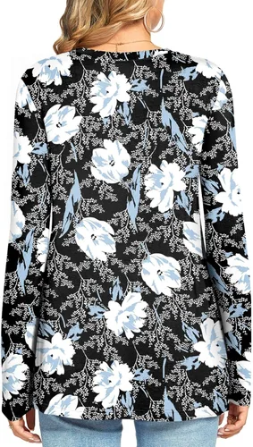 Miniatura 3 de HOTGIFT Blusa de manga larga con cuello redondo para mujer, para otoño, invierno, holgada, cómoda, suave, con bolsillo