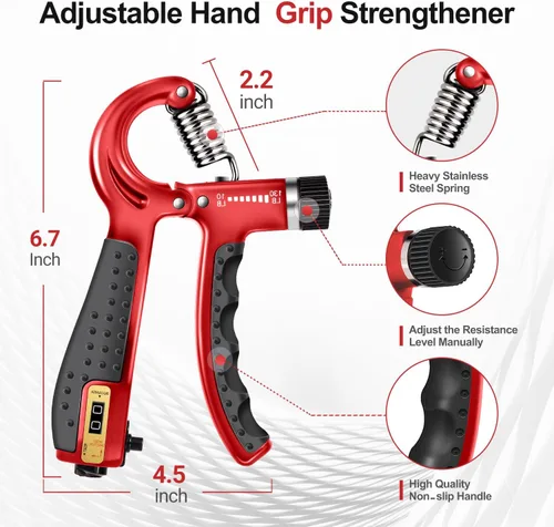 Miniatura 3 de Grip Strength Trainer Kit (5 Pack) Adjustable Resistance Hand Gripper,Finger Exerciser,Hand Extension Exerciser,Stress Relief Ball and Forearm Rojo