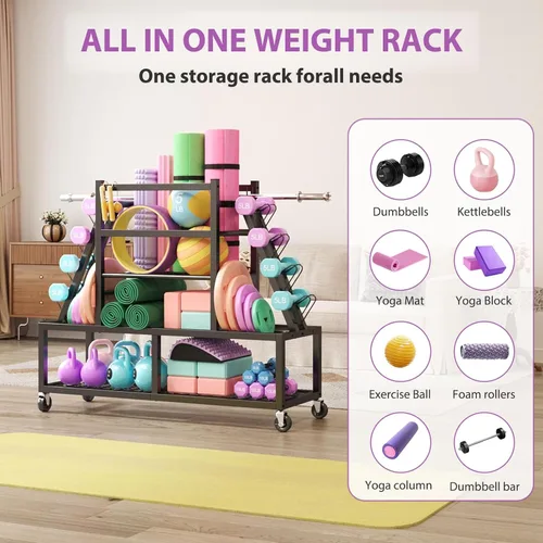 Miniatura 7 de HavenlyYouth Estante de pesas para mancuernas, estante grande para mancuernas para almacenamiento de gimnasio en casa, organizador de almacenamiento