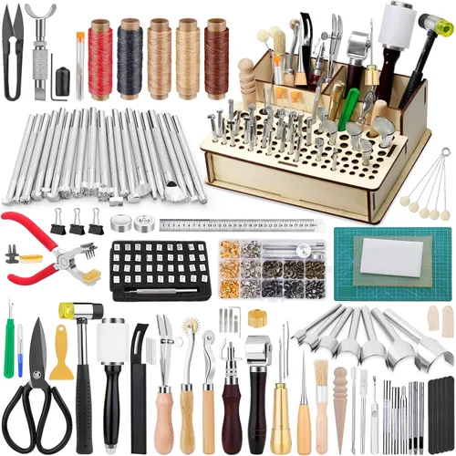 447 piezas de herramientas para trabajar el cuero, suministros de kit de herramientas para trabajar el cuero con instrucciones, herramientas para