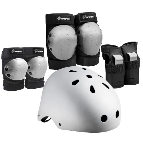 Miniatura 9 de Casco de bicicleta para niños, casco ajustable para niños, jóvenes y adultos, rodilleras, coderas, protectores de muñeca, equipo de protección
