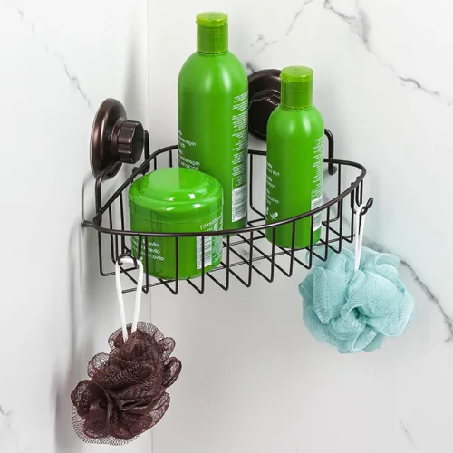 Miniatura 9 de HASKO accessories Organizador de ducha de esquina con ventosa con ganchos, organizador de baño de acero inoxidable, cesta de ducha montada