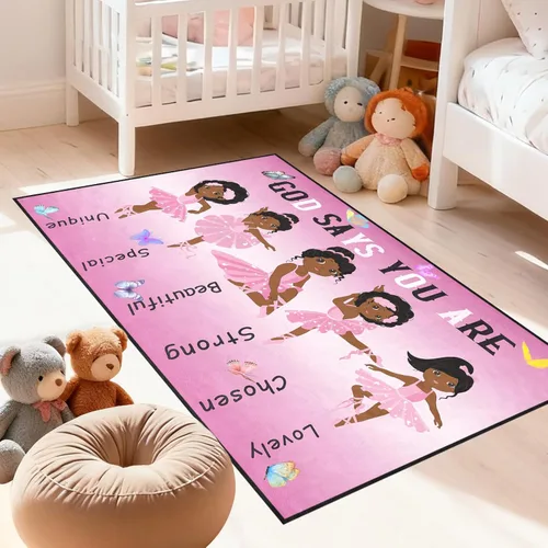 Miniatura 45 de Alfombra de área para dormitorio de niñas negras africanas, alfombra para sala de estar, sala de juegos, azul, lindo anime de dibujos animados