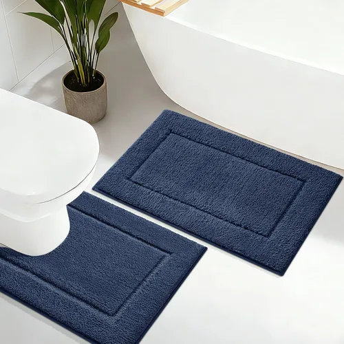 Miniatura 39 de Juego de alfombras de baño de 3 piezas de color blanco hueso, ultra suave, gruesa, esponjosa, microfibra absorbente, parte trasera antideslizante