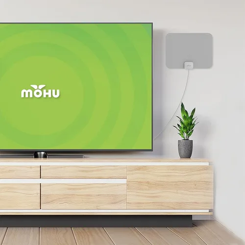 Miniatura 2 de Mohu Leaf Amplified - Antena de TV para interiores ultrafina, rango de 60 millas, amplificador Jolt Switch, UHF VHF, multidireccional, 4K UHD, TV