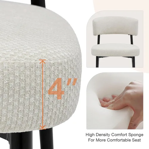 Miniatura 7 de DUMOS Juego de 4 sillas de comedor, sillas modernas de mediados de siglo, respaldo curvado tapizado, sillas de cocina con patas de metal negro, beige