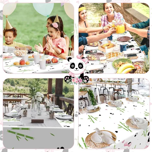 Miniatura 5 de Coume Paquete de 3 decoraciones de fiesta de cumpleaños de panda, manteles temáticos de panda, manteles grandes de plástico lindo para niños, fiesta