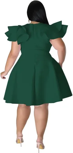 Miniatura 3 de C.AMOUR Womens Plus Size Swing Dress Short Ruffle Sleeve Round Neck Wedding Party Cocktail Dresses with Pockets