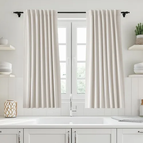 Miniatura 101 de UHITECH Cortinas cortas de lino de 24 pulgadas de largo para ventanas pequeñas de granja, cortinas opacas modernas para sala de estar, pestañas