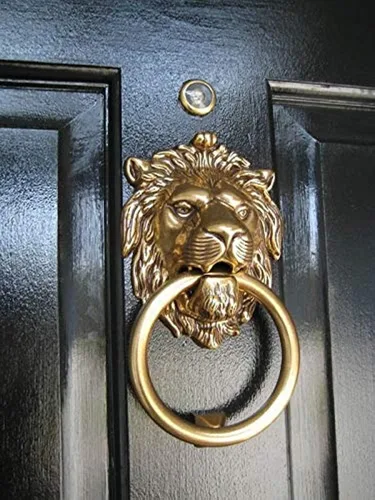 Aldaba auténtica de latón vintage con forma de león, tirador de puerta y puerta de entrada, accesorios para el hogar, decoración del hogar