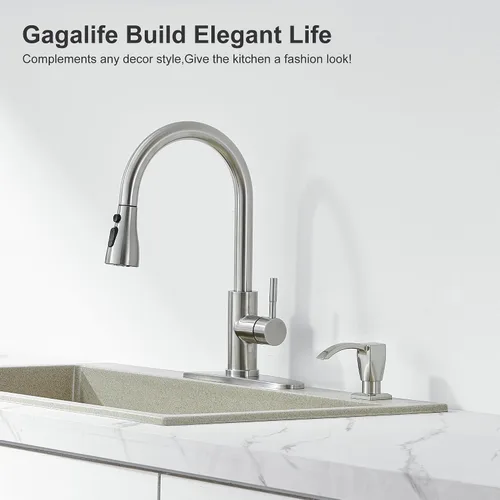 Miniatura 3 de GAGALIFE - Dispensador de jabón para fregadero de cocina, de níquel cepillado, dispensador de jabón integrado para fregadero de cocina con tubo
