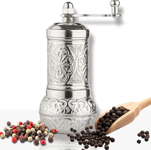 Molinillo de sal y pimienta negra, molinillo de especias recargable, molinillo de pimienta turca vintage, molinillo de sal auténtico con grosor