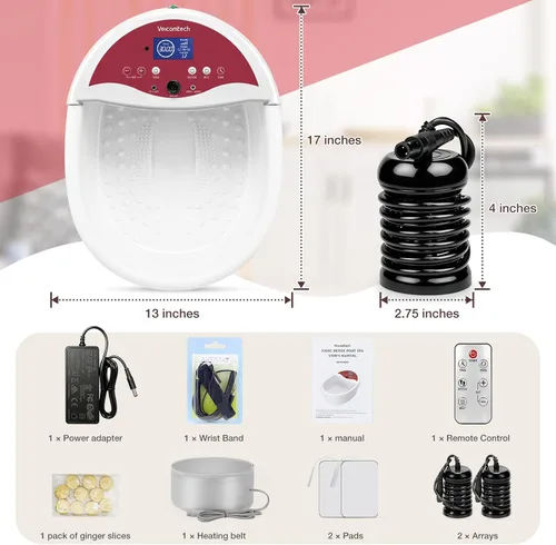 Miniatura 9 de veicomtech Máquina de desintoxicación de baño de pies iónico, máquina de desintoxicación de pies 3 en 1, máquina profesional de desintoxicación