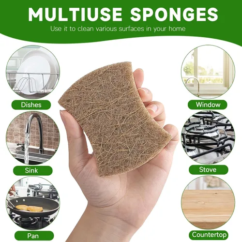 Miniatura 4 de Paquete de 10 esponjas naturales biodegradables para cocina, esponja compostable de celulosa y nuez de coco, esponjas ecológicas de secado rápido