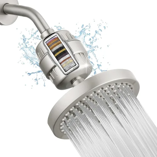Juego de cabezal de ducha filtrado de alta presión, filtro de ducha de lluvia de 6 pulgadas para agua dura, cabezal de ducha redondo universal de 20