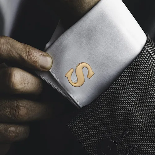 Miniatura 2 de Men's Gold Alphabet Cufflinks 1 Pair with Gift Box