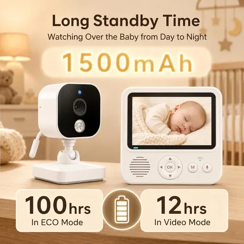 Miniatura 7 de Monitor de bebé con cámara y audio, monitor de bebé sin WiFi con pantalla IPS de 2.8 pulgadas, batería de 120 horas, alcance de 1000 pies