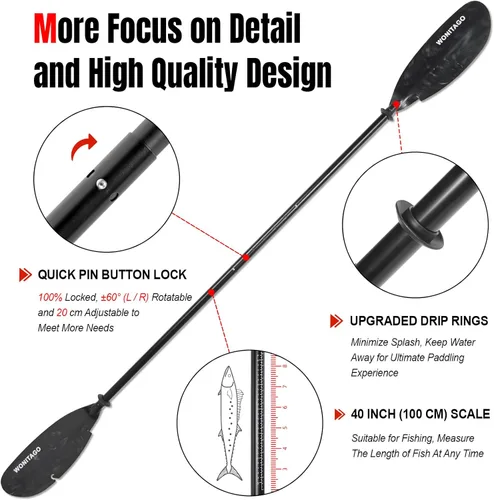 Miniatura 3 de Remos de kayak para pescadores, remo de aluminio con palas de plástico y correa de remo, remos flotantes ajustables para kayak de pesca, 3 piezas