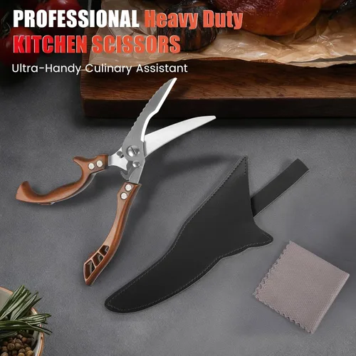 Miniatura 5 de ANDONG Tijeras de cocina, tijeras profesionales resistentes para aves de corral, de acero inoxidable, con resorte, aptas para lavavajillas