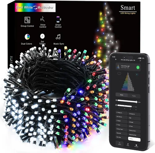 Miniatura 13 de BrizLabs - Luces de Navidad inteligentes, 100 luces LED que cambian de color, 33 pies, control por aplicación/voz, luces de árbol de Navidad