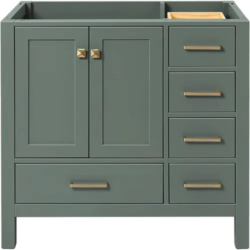 Miniatura 46 de ARIEL Cambridge - Mueble base de tocador de baño de 36 pulgadas, madera maciza, 2 puertas de cierre suave, 5 cajones de cola de milano