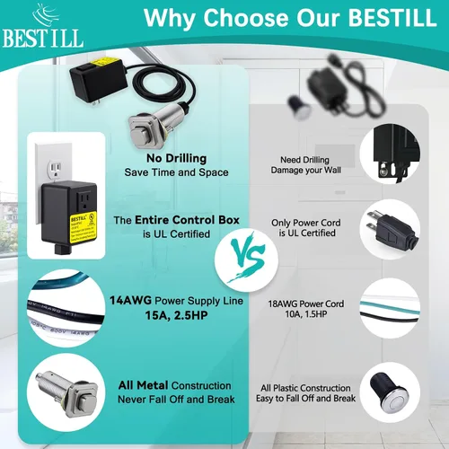 Miniatura 7 de BESTILL Kit de interruptor de aire para triturador de basura, certificado UL, botón inalámbrico de 3.6 pulgadas de largo, interruptor cuadrado
