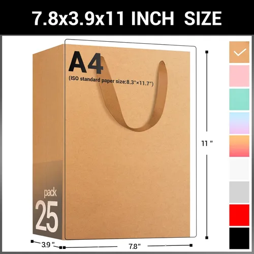 Miniatura 2 de EUSOAR Bolsas de compras y mercancías, tamaño mediano, 25 piezas de 7.8 x 3.9 x 11 pulgadas, bolsas de regalo reciclables de papel kraft marrón