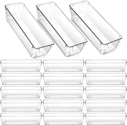 Organizador de cajones de plástico transparente de 9 x 3 x 2 pulgadas, para cocina, baño, nevera, utensilios, tocador, cajón, bandeja organizadora