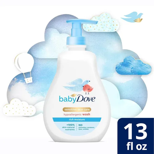 Miniatura 5 de Baby Dove Gel de baño, humedad rica, paquete de 3 – Lavado hipoalergénico para pieles sensibles, aroma delicado, 13 onzas Ea