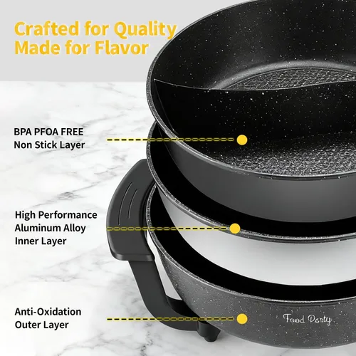 Miniatura 3 de Food Party Olla Caliente Eléctrica con Divisor Hotpot Olla Eléctrica Hopot Cocinador Shabu Shabu Olla 110V 1200W Antiadherente 6-Quart Libre de BPA