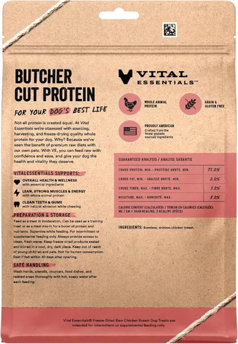 Miniatura 2 de Vital Essentials Golosinas liofilizadas para perros Pechuga de pollo, ingrediente único Calidad premium Golosinas de entrenamiento sin granos