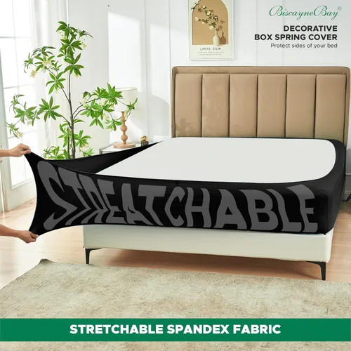 Miniatura 2 de Biscaynebay - Cubierta decorativa para somier tamaño Twin y Twin XL, falda de cama elástica de punto de jersey negro de lujo, envoltura de 4 lados
