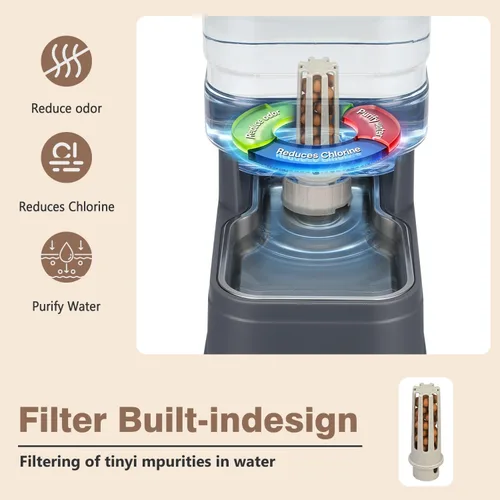 Miniatura 3 de Dispensador automático de agua para perros de 1.1 galones, comedero por gravedad para gatos con cuenco de acero inoxidable, cuencos elevados