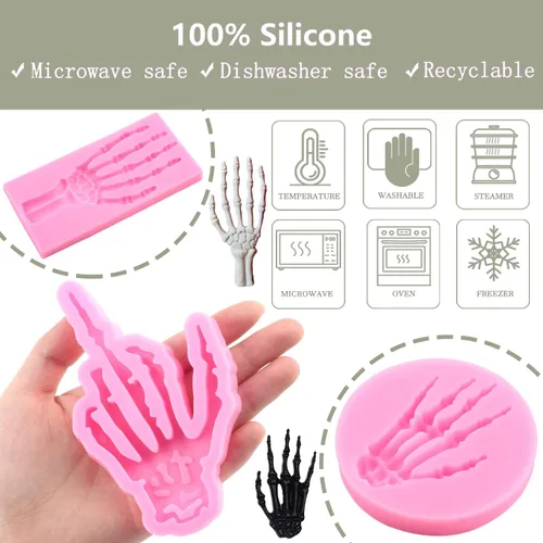 Miniatura 4 de Zixiang Moldes de silicona para Halloween, manos de esqueleto, para decoración de pasteles, pasta de goma de chocolate, arcilla polimérica