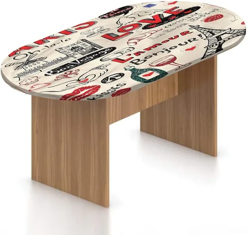 XISUNYA Mantel ovalado ajustable para patio, mantel de poliéster elástico de París, mantel ajustable con estampado de croissant de café y vino, se