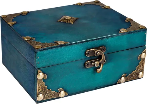 WaaHome Caja del tesoro de madera de 5.5 pulgadas, pequeña caja decorativa de color verde azulado, caja de recuerdos para niños, niñas, niños,