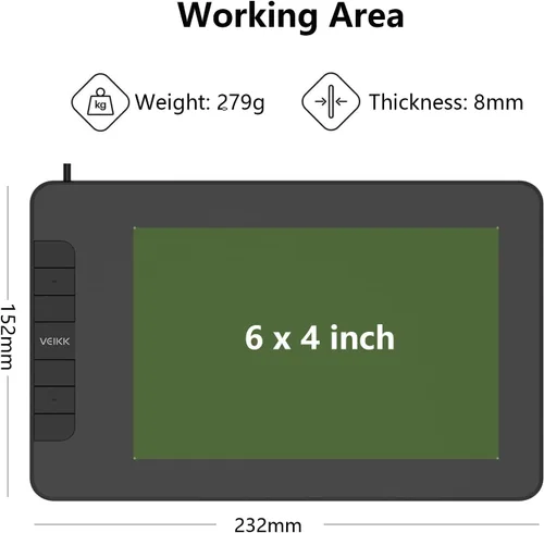 Miniatura 4 de VEIKK VK640 - Tableta gráfica gráfica digital de 6 x 4 pulgadas con 6 teclas de acceso rápido y soporte de inclinación 8192 bolígrafo sin batería