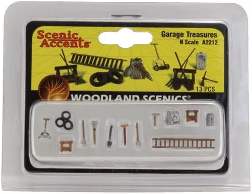 Miniatura 3 de N Scenic Accents Garaje Treasures (neumáticos, escalera, rastrillo, mapache, etc.) Woodland Scenics
