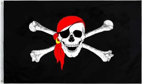 Miniatura 4 de Bufanda roja con diseño de calavera y huesos, bandera Jolly Roger de 3 x 4.8 pies, bandera pirata cruzada espeluznante Bufanda roja irregular