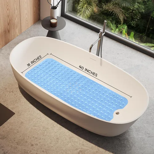 Miniatura 3 de LUX Décor - Tapete antideslizante para bañera, extra grande, 40 x 16 pulgadas, tapete de ducha de seguridad antideslizante con ventosas y agujeros