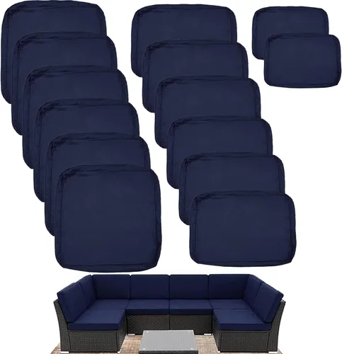 Miniatura 9 de Sqodok Fundas de Cojines para Exteriores 14 Piezas Fundas Deslizables para Cojines de Patio, Repuesto Impermeable para Sofá de 6 Asientos, Juego