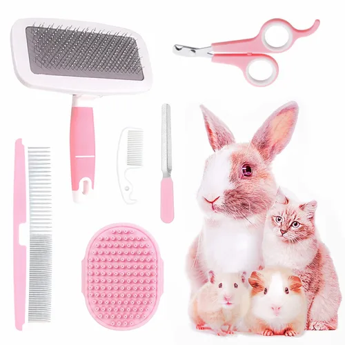 Kit de aseo para mascotas pequeñas Crafterlife con cepillo desempañador, guante de masaje para el baño, peine para aseo de mascotas, cortaúñas para