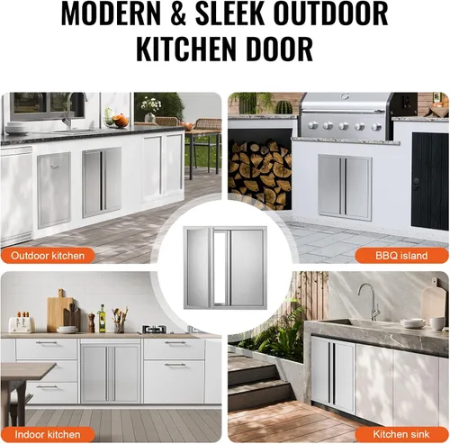 Miniatura 6 de VEVOR Puerta de acceso para barbacoa de 24 x 24 pulgadas, puerta doble para barbacoa de acero inoxidable con mango empotrado, puertas de cocina al