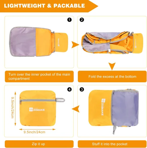Miniatura 6 de Zomake - Mochila de senderismo plegable resistente al agua, mochila ligera de 40 litros para viajes, mochila plegable Backpacks Amarillo